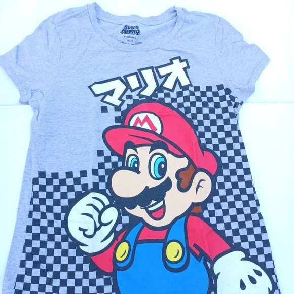 Nintendo Super Mario Short Sleeve Size XXL 19 Gray Checkered T-Shirt - Picture 1 of 6